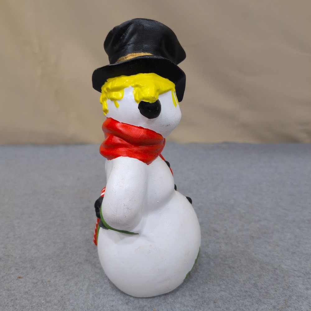 Vintage Hand Painted Ceramic Snowman Figurine with Top Hat and Red Scarf - Picture 5 of 6